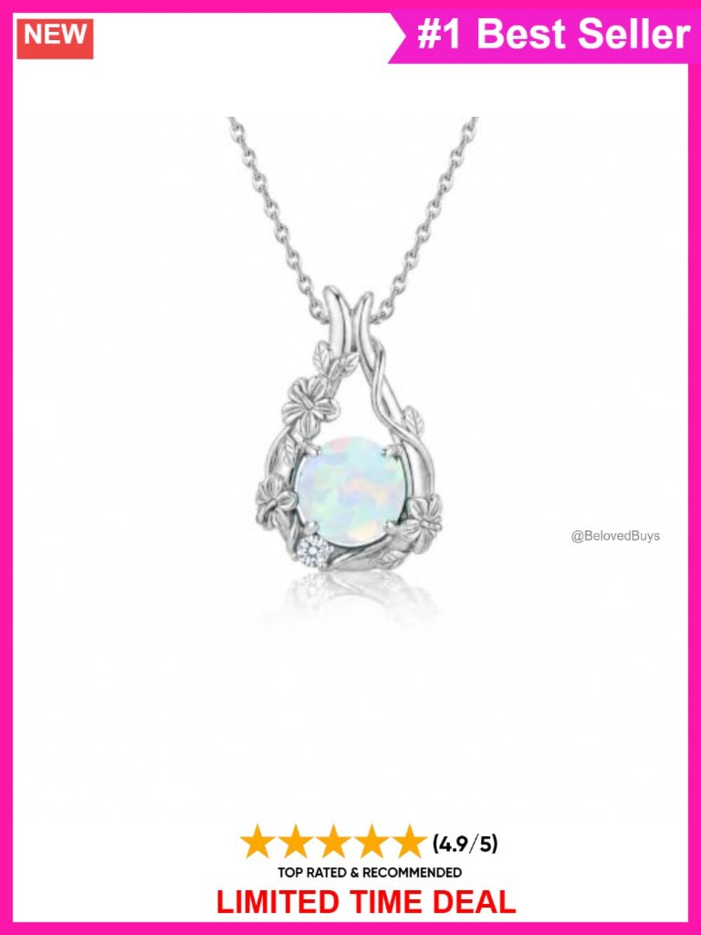Handmade 925 Sterling Silver White Opal Cross Pendant Necklace 30mm